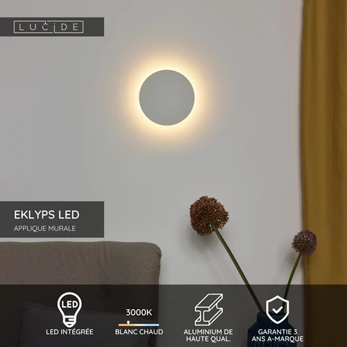Lucide EKLYPS LED - Applique murale - Ø 15 cm - LED - 1x7W 3000K - Blanc - USP